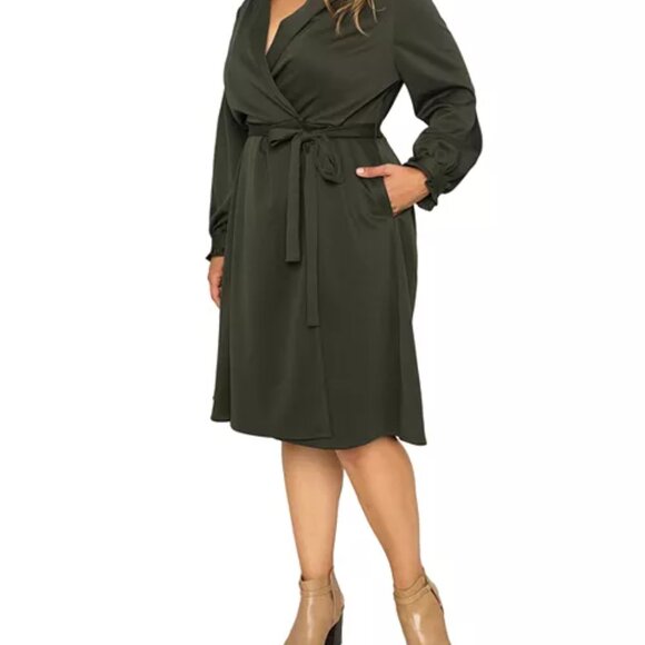 Standards & Practices Army Green Stretch Long Sleeve Utility Wrap Shirt Dress 3X - Picture 14 of 14